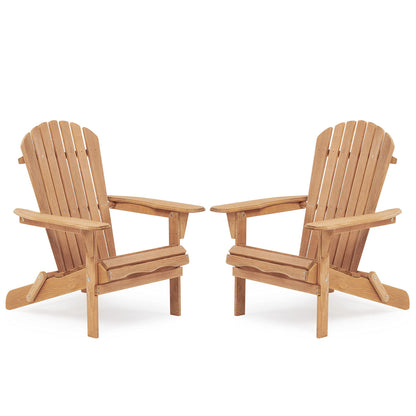Wooden Outdoor Folding Adirondack Chair (Set of 2) Wood Lounge Patio Chair For Garden, Garden, Lawn, Backyard, Deck, Pool Side, Fire Pit - Light Brown
