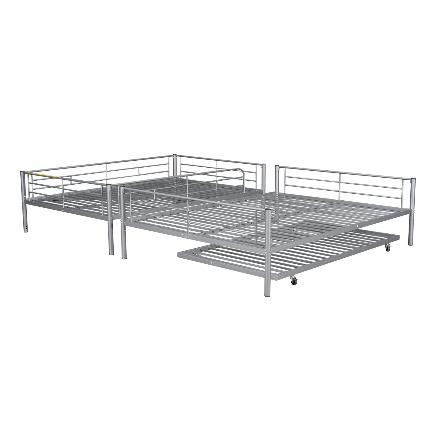 Full Long Over Queen Metal Bunk Bed With Trundle - Silver