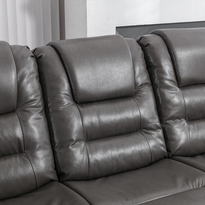 3 Seater Home Theater Recliner Manual Recliner Chair With Two Built-In Cup Holders For Living Room - Gray