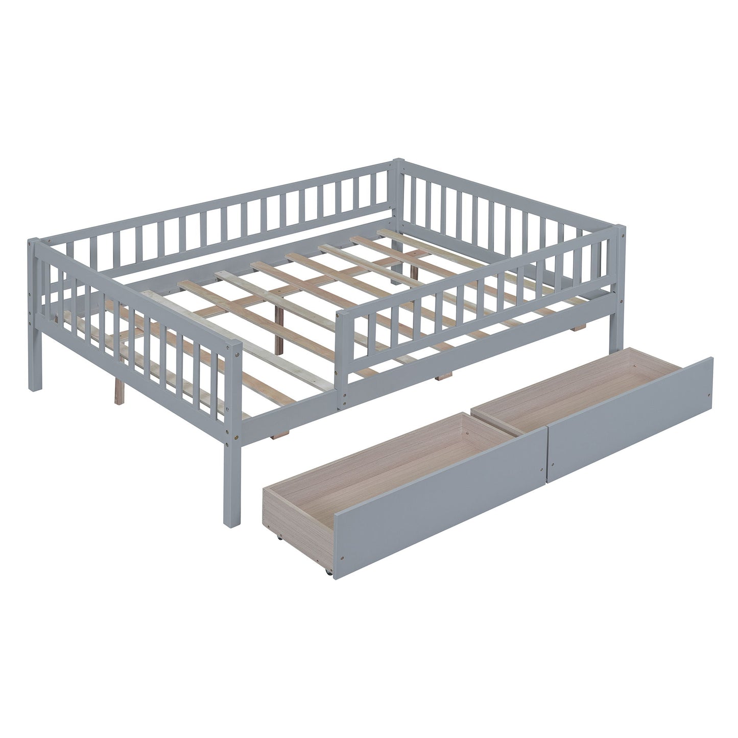 Full Size Daybed Bed With Two Drawers - Gray
