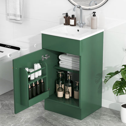 18" Bathroom Vanity With Sink, & Ceramic Cabinet With Adjustable Shelf - Green