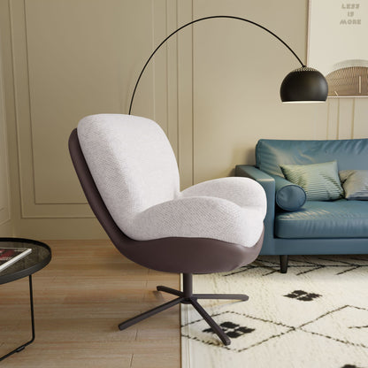 360ÔøΩÔøΩ Swivel Office Chair, Modern Chenille Chair With And Metal Base Frame, No Wheels, Accent Chair - White