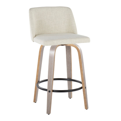 Toriano - Contemporary Fixed Height Counter Stool Swivel With Round Footrest (Set of 2) - Light Gray / Cream