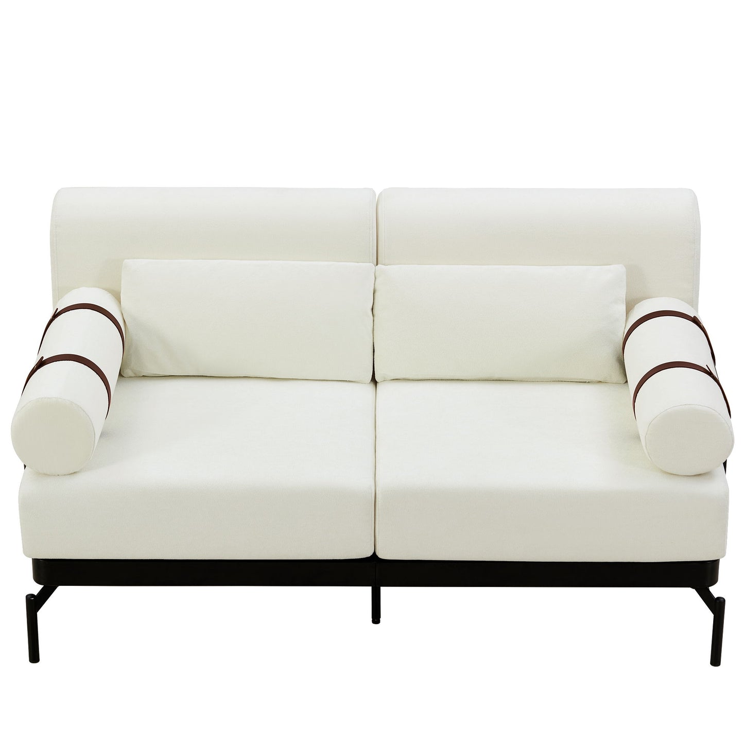 Modern Loveseat Sofa 59" Couch With Flexible USB Ports, Unique Cylindrical Armrests - Beige