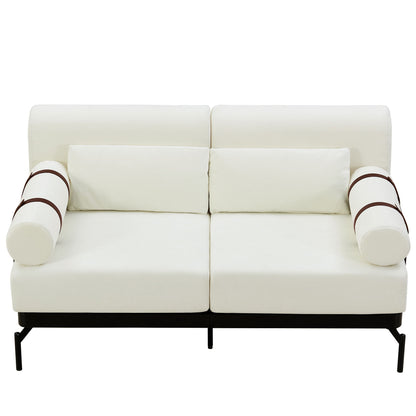 Modern Loveseat Sofa 59" Couch With Flexible USB Ports, Unique Cylindrical Armrests - Beige