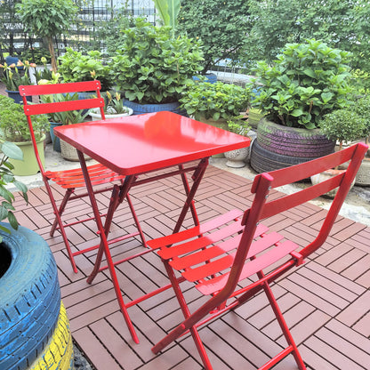 3 Piece Patio Bistro Set Of Foldable Square Table And Chairs - Red