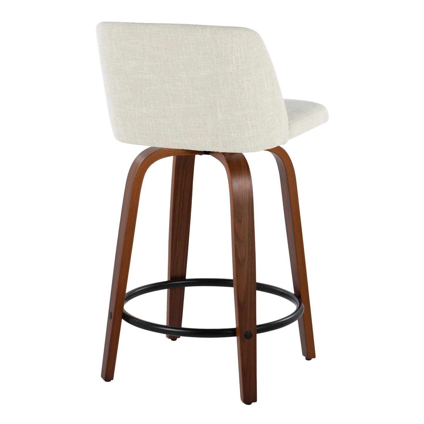 Toriano - Mid-Century Modern Fixed Height Counter Stool With Swivel With Round Footrest (Set of 2) - Walnut / Cream / Black