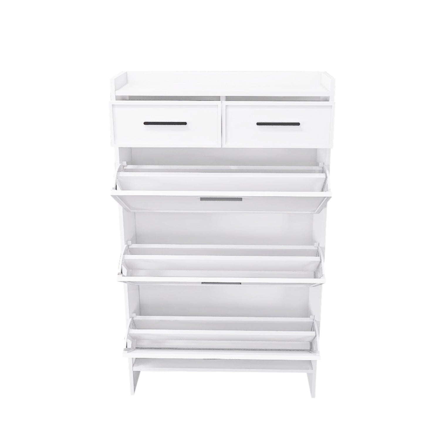 Shaker Shape Door Shoe Rack 3 Doors Shoe Cabinet With 2 Drawers With Open Space For Shoes - Matte White
