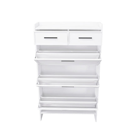 Shaker Shape Door Shoe Rack 3 Doors Shoe Cabinet With 2 Drawers With Open Space For Shoes - Matte White