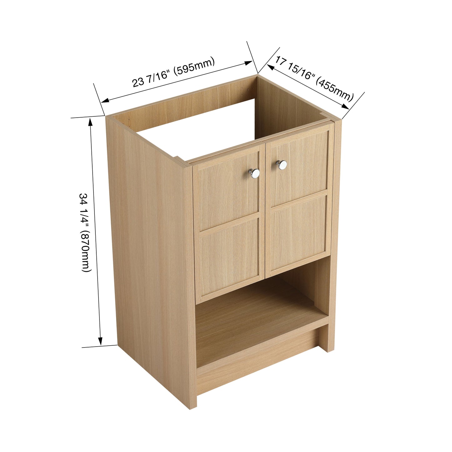 Modern Freestanding Bathroom Vanity With 2 Soft Closing Doors, Excluding Sink - Oak