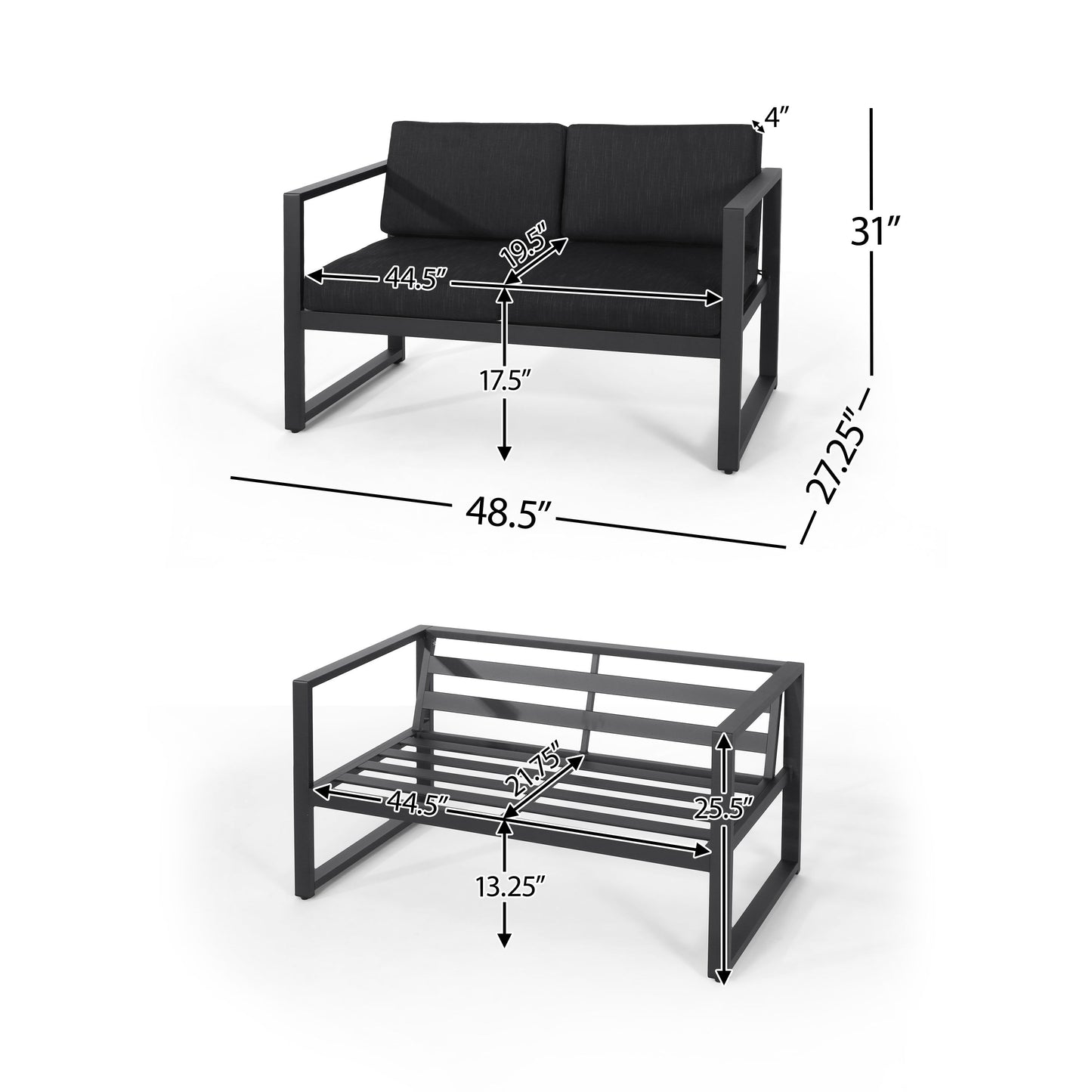 4 Piece Outdoor Chair Set With Weather Resistant Cushion - Dark Gray