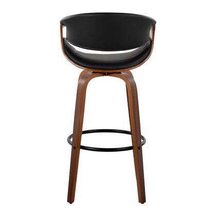 Symphony - Mid-Century Modern Fixed Height Barstool With Swivel And Round Footrest (Set of 2) - Walnut / Black