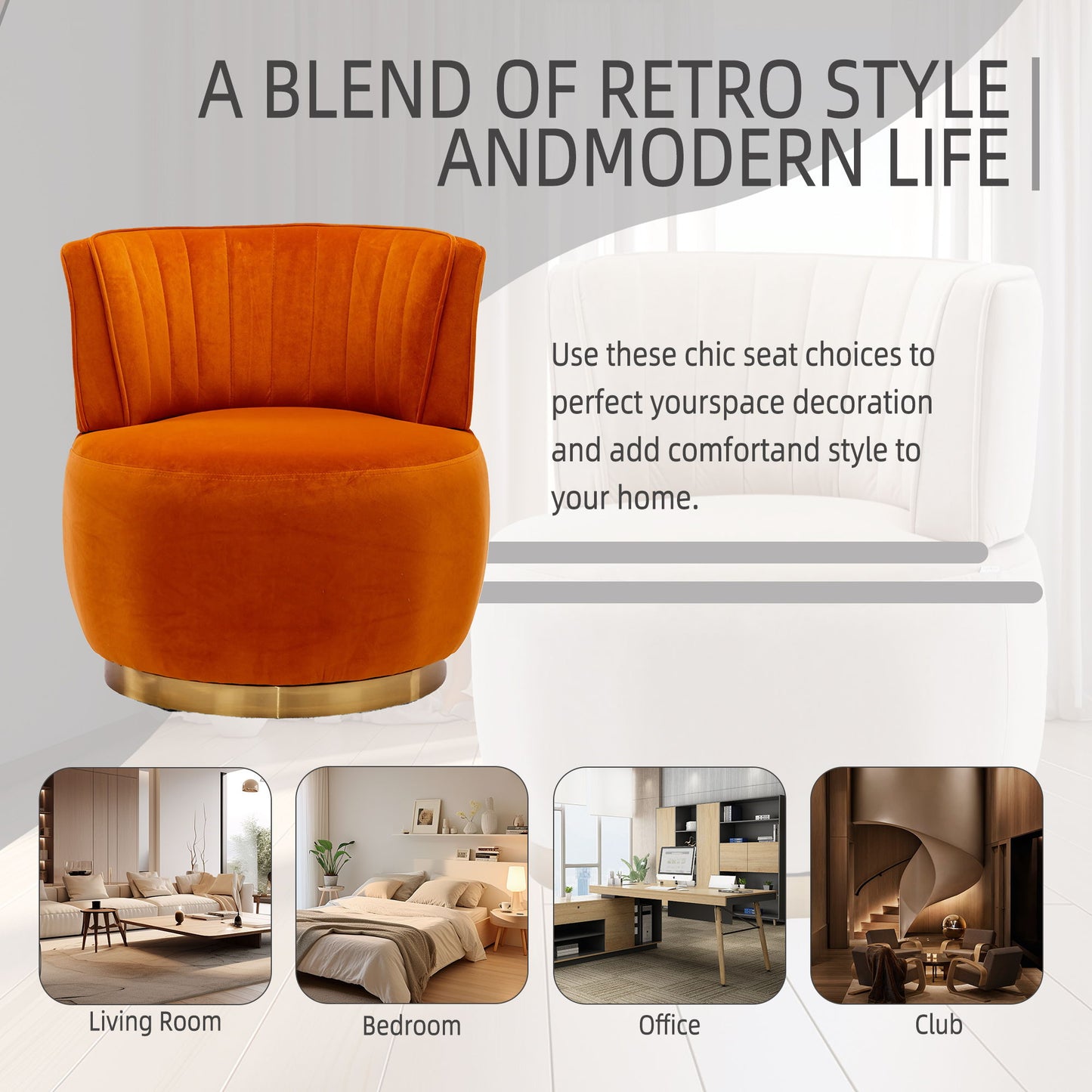 360 Degree Swivel Cuddle Barrel Accent Sofa Chair, Fluffy Round Armchair - Orange