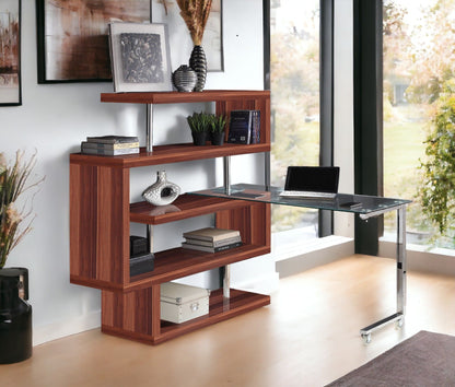 Buck II - Clear Glass, Chrome High Gloss Writing Desk With Shelf - Walnut