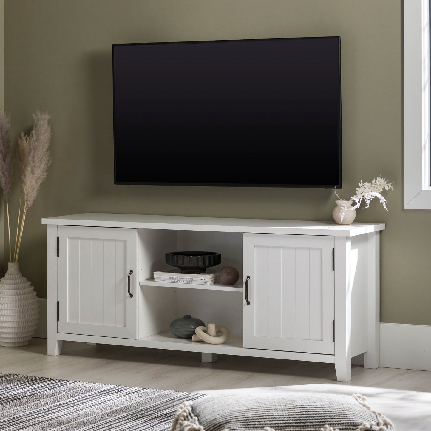 Classic Grooved Door TV Stand For Tvs Up To 65" - White