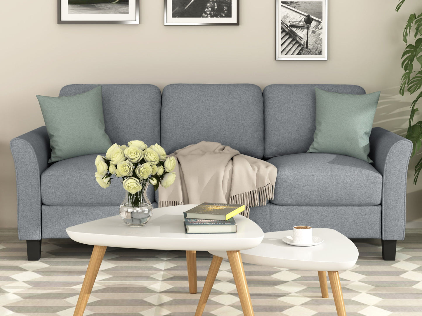 3 Seat Sofa Living Room Sofa - Gray
