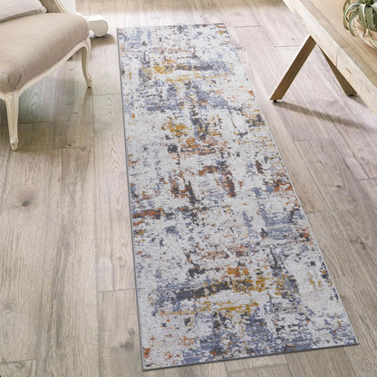 Payas - 2' X 8' Abstract Runner Rug - Ivory / Blue