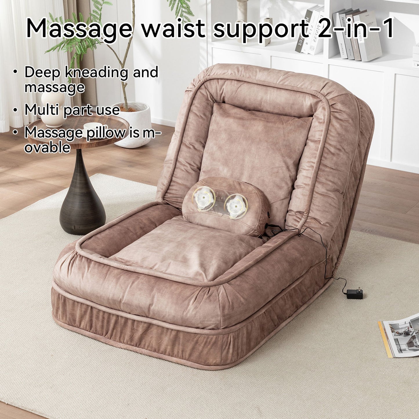 Upholstered Human Dog Bed And Pets - Bean Bag Floor Sofa With Massage Pillow, 5 Adjustable Positions & 2 Soft Pillows, Velvet With Foam And Iron Plastic Frame - Brown