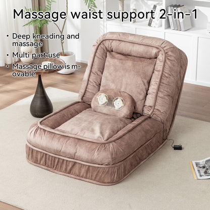 Upholstered Human Dog Bed And Pets - Bean Bag Floor Sofa With Massage Pillow, 5 Adjustable Positions & 2 Soft Pillows, Velvet With Foam And Iron Plastic Frame - Brown