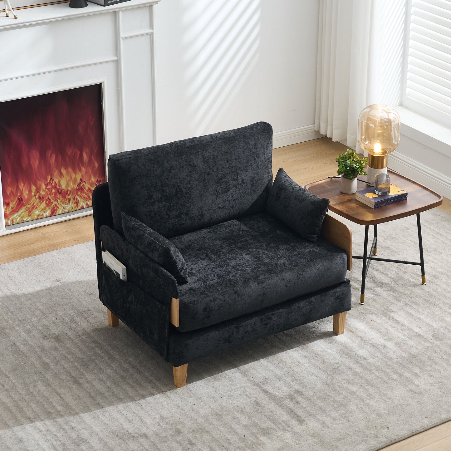 Mid Century Modern Foldable Sofa Bed Recliner, 3 - 1 Convertible Sleeper With 3 Pillows For Small Spaces - Black