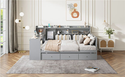 Full Size Daybed With 3 Drawers USB Ports And Desk - Gray