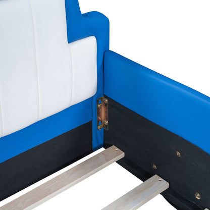 Twin Size Race Car Shaped Platform Bed & Wheels - Blue