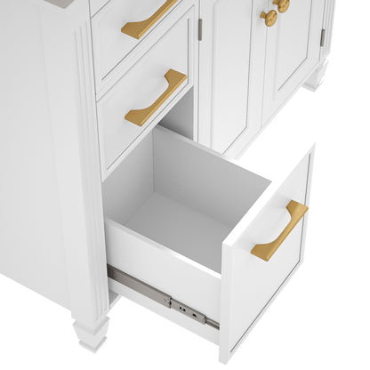 Modern Bathroom Vanity With Ceramic Sink, Freestanding, One Tip - Out Drawer, 3 Side Drawers, Adjustable Shelf - White