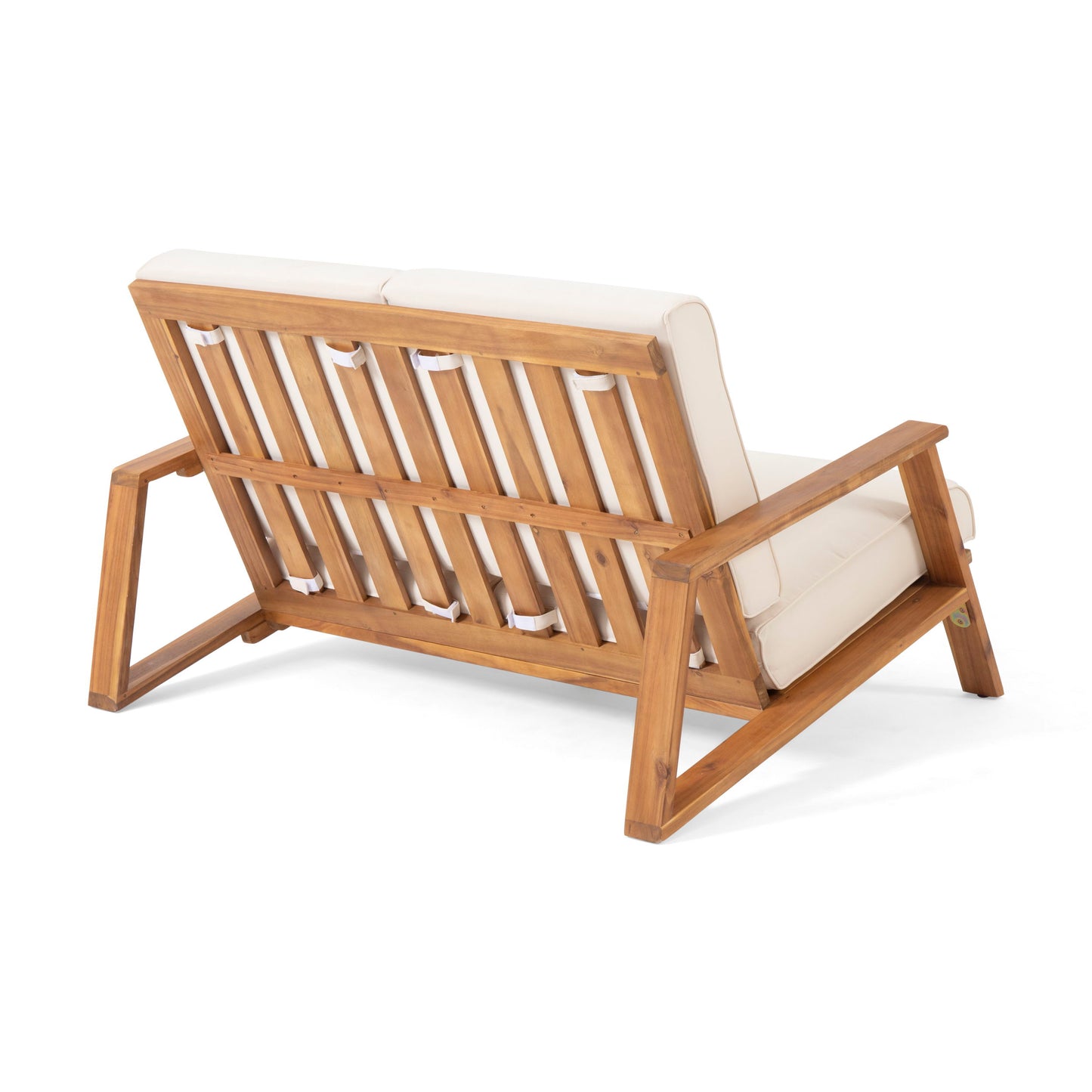 Paloma - Loveseat And Coffee Table Set With Adirondack Design Acacia Wood And Waterproof Fabric - Teak / Beige