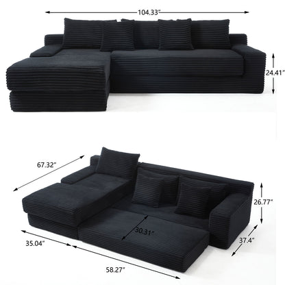 Modern L Shaped Sectional Couch With Memory Foam And Steel Frame - Black