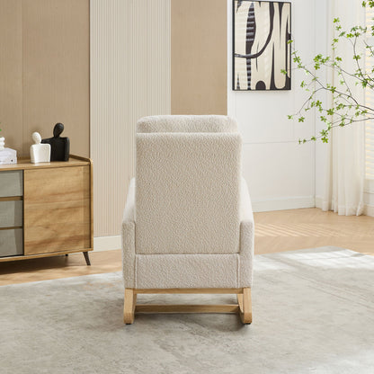 Rocking Chair For Nursery, High Back Glider With Retractable Footrest, Boucle Upholstery, Rubber Wood Legs - Ivory