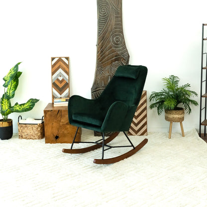 Chel - Mid-Century Modern Velvet Rocking Chair - Green