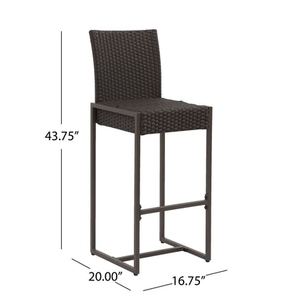 Outdoor Barstool With Hand Crafted Details (Set of 2) - Dark Brown
