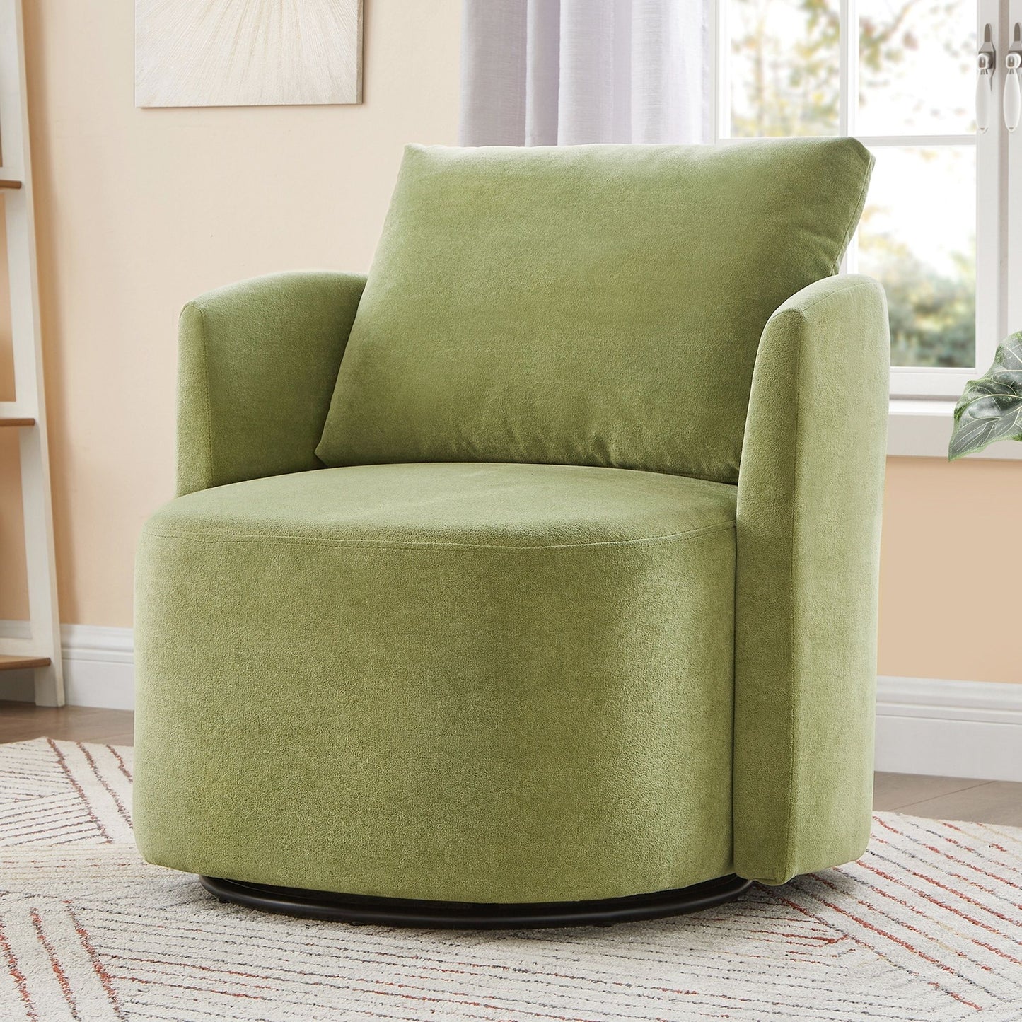 360ÔøΩÔøΩ Swivel Chair, Accent Barrel Armchair, Upholstered With Curved Design - Green