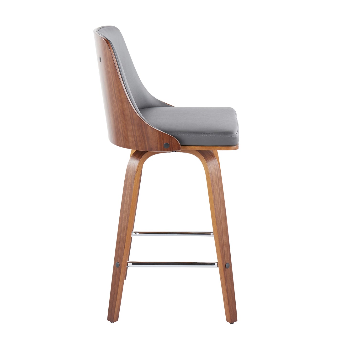 Gianna - Mid-Century Modern Fixed Height Counter Stool With Swivel With Square Footrest (Set of 2) - Walnut / Gray