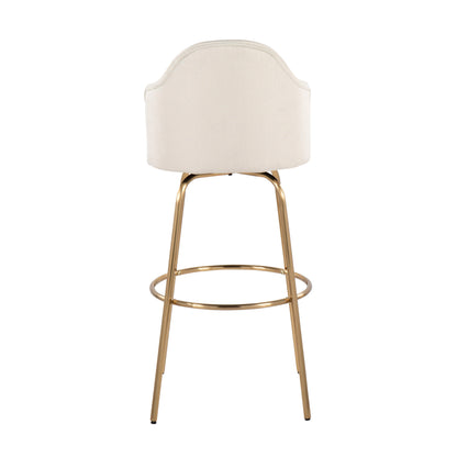Ahoy - Contemporary Fixed Height Bar Stool Round Gold Footrest (Set of 2) - Cream / Gold