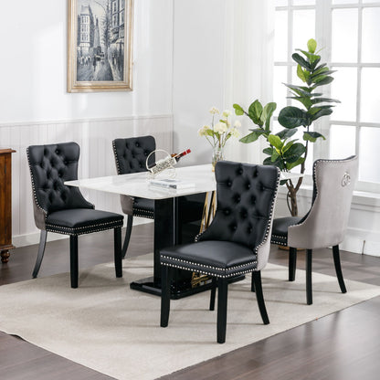 Nikki - Modern, High-End Tufted Solid Wood Contemporary And Velvet Upholstered Dining Chair With Wood Legs Nailhead Trim (Set of 2) - Black / Gray