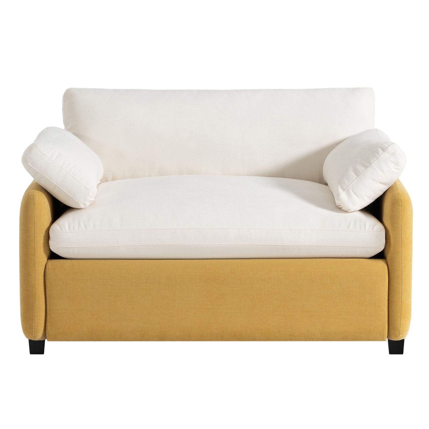 Oversized Single Sofa Chair Wide And Deep Seat, Modern Upholstered Comfy Blocking Couch Lounge With Pillows - Cream / Yellow