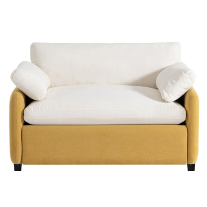 Oversized Single Sofa Chair Wide And Deep Seat, Modern Upholstered Comfy Blocking Couch Lounge With Pillows - Cream / Yellow