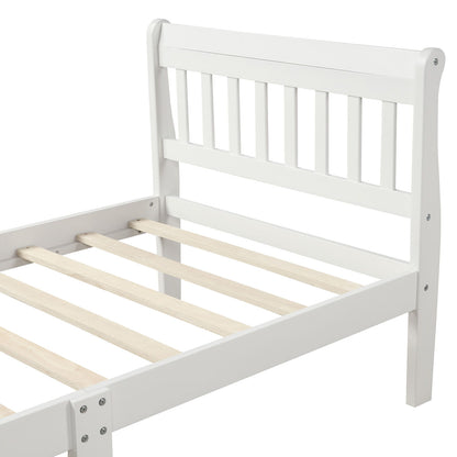 Twin Platform Bed, Mattress Foundation Sleigh Bed With Headboard, Footboard, Slat Support - White