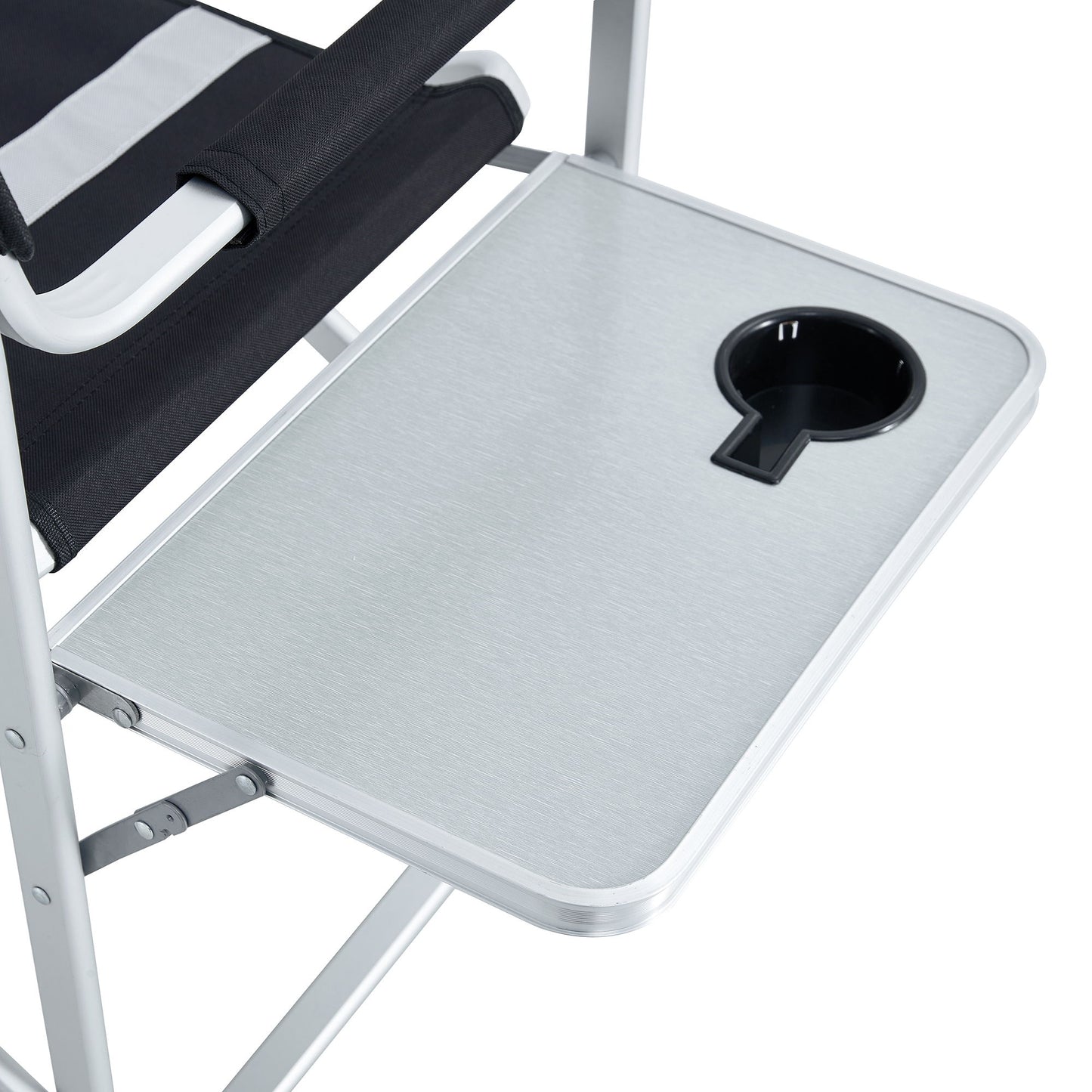 Padded Folding Outdoor Chair With Side Table And Storage Pockets, Lightweight Oversized Directors Chair For Indoor, Outdoor Camping, Picnics And Fishing - Black / Gray