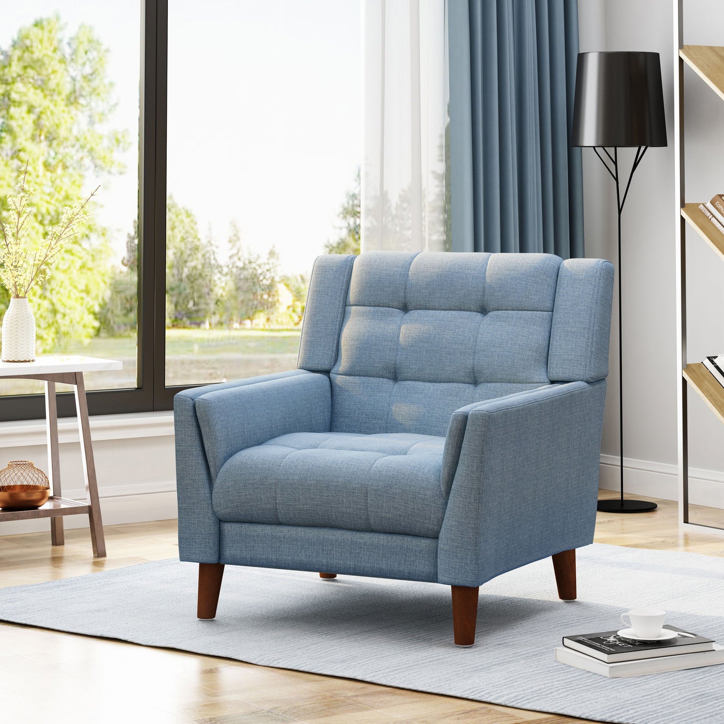 Luminaesque - Fabric Upholstered Armchair With Tufted Back - Blue