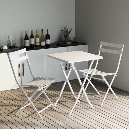 3 Piece Patio Bistro Set Of Foldable Square Table And Chairs - White