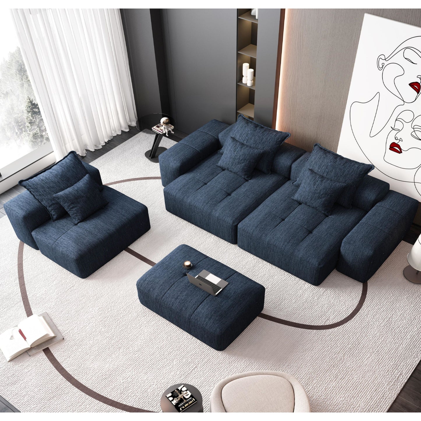 Modern Oversized Modular Sectional Sofa, Sparkling Chenille Soft Cushion Sofa With 6 Pillows, 6 Pieces Diy Combination Tufted Sofa, No Assembly Required - Blue