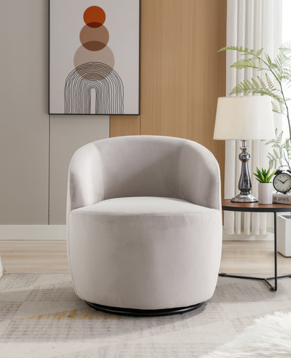 Velvet Fabric Swivel Accent Armchair Barrel Chair With Black Powder Coating Metal Ring - Gray
