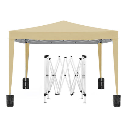 10'X10' Folding Canopy With 4 Removable Sidewalls Outdoor Event Shelter UPF 50+ Gazebo Portable Tents For Parties Beach Camping Wedding Ez Pop Up Canopy 4 Pieces Weight Bag + Carry Bag - Beige