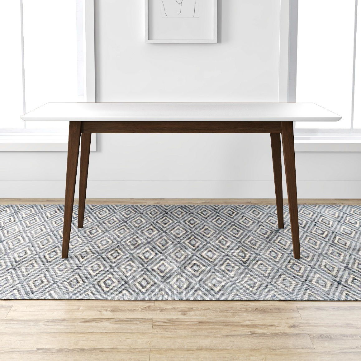 Mary - Modern Style Solid Wood Rectangular Dining Kitchen Table - White, Brown