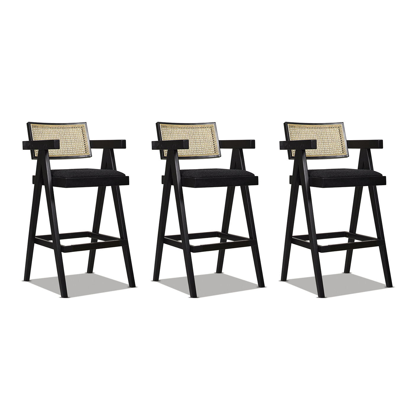 Milan - Modern Webbing Back Bar Stool With Arms (Set of 3) - Ebony Black