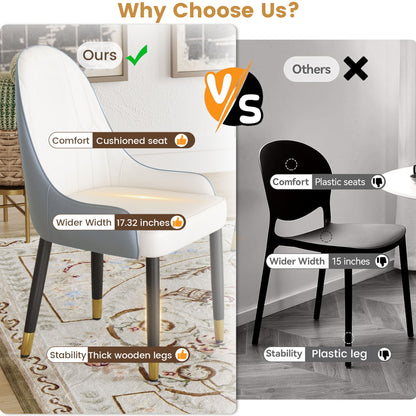 Modern Sponge-Filled Dining Chair, Solid Wood Metal Legs, Suitable For Restaurants, Living Rooms And Rooms (Set of 2) - White / Gray