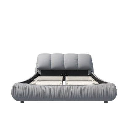 Queen Size Luxury Upholstered Platform Bed With Oversized Padded Backrest And Solid Wood Frame, Suitable For Multiple Heights Of Mattresses - Gray