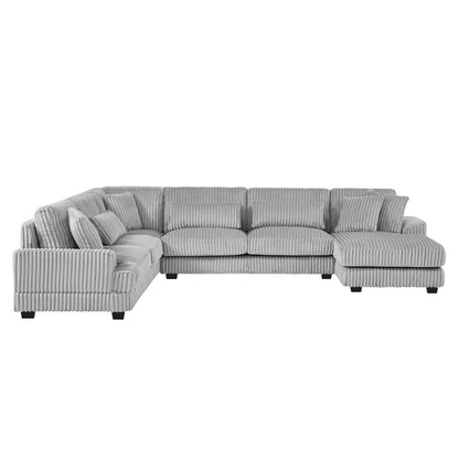 Oversized Sectional Sofa U - Shaped Sofa Couch Modern Sofa Upholstered In Soft Corduroy With A Chaise Lounge For Living Room - Gray
